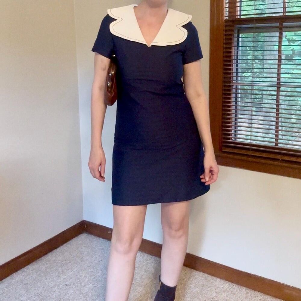 Vintage 60s Navy and White Sailor Collar Mod Mini Dress Size Small